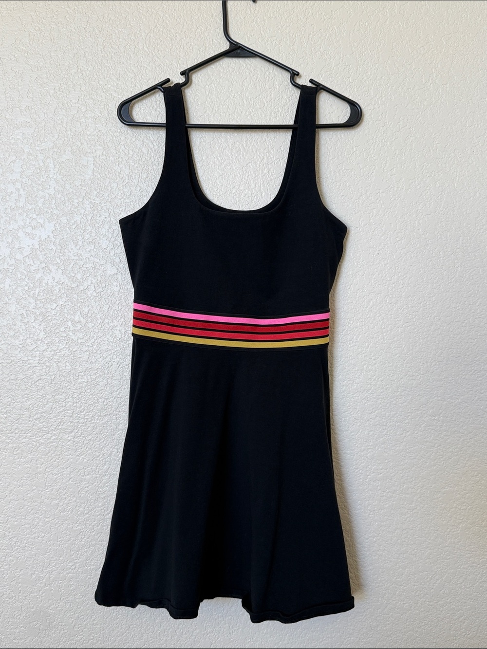 Express Black Mini Dress with Pink & Gold Striped Waistband